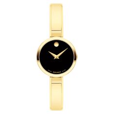 Movado Moda Black Dial Gold-Tone Bangle Bracelet Watch 24mm - 0608013 Movado Moda Black Dial Gold-Tone Bangle Bracelet Watch 24mm - 0608013