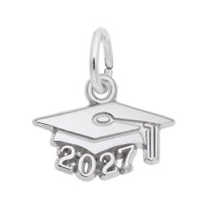 14k White Gold Graduation Cap 2027 Flat Charm