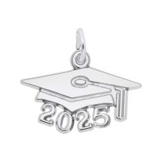 14k White Gold Large Graduation Cap 2025 Flat Charm