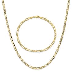 10k Yellow Gold 3.5mm Figaro Chain Bracelet and Necklace Set 1