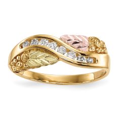 1/6ctw Diamond 10k Tri-Color Black Hills Gold Flower Leaf Ring 1