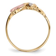 1/20ct Diamond 10k Tri-Color Black Hills Gold Rosebud and Leaf Ring