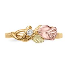1/20ct Diamond 10k Tri-Color Black Hills Gold Rosebud and Leaf Ring
