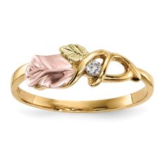 1/20ct Diamond 10k Tri-Color Black Hills Gold Rosebud and Leaf Ring 1/20ct Diamond 10k Tri-Color Black Hills Gold Rosebud and Leaf Ring