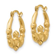 10k Yellow Gold Claddagh Hoop Earrings, 18mm