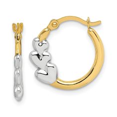 Two-Tone Triple Heart Hoop Earrings, 16mm