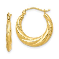 10k Yellow Gold Textured Scalloped Hoop Earrings, 20mm 10k Yellow Gold Textured Scalloped Hoop Earrings, 20mm
