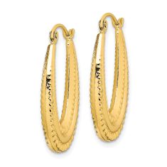 10k Yellow Gold Textured Oval Hoop Earrings, 25mm