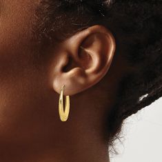 10k Yellow Gold Textured Oval Hoop Earrings, 25mm