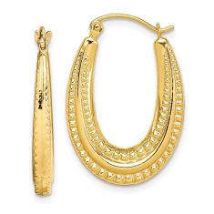 10k Yellow Gold Textured Oval Hoop Earrings, 25mm 10k Yellow Gold Textured Oval Hoop Earrings, 25mm
