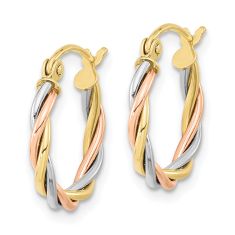 10k Tri-Tone Gold Twisted Hoop Earrings, 16mm