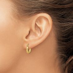 10k Yellow Gold Textured Small Hoop Earrings, 8mm