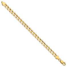 10k Yellow Gold 6.75mm Open Concave Curb Chain Bracelet