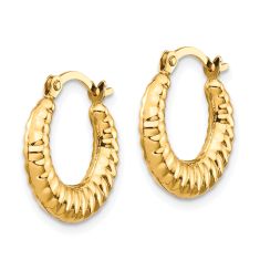 10k Yellow Gold Scalloped Hoop Earrings, 15mm