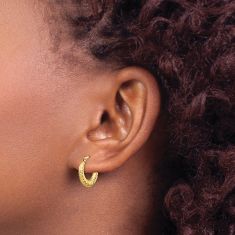 10k Yellow Gold Scalloped Hoop Earrings, 15mm