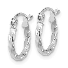 10k White Gold Twisted Hoop Earrings, 13mm