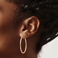 10k Rose Gold Diamond-Cut Tube Hoop Earrings, 35mm