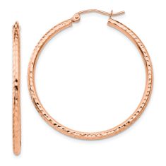 10k Rose Gold Diamond-Cut Tube Hoop Earrings, 35mm 10k Rose Gold Diamond-Cut Tube Hoop Earrings, 35mm