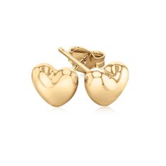 10k Yellow Gold Puffed Heart Stud Earrings