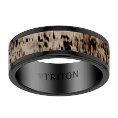 TRITON Black Tungsten Carbide 8mm Deer Antler Inlay Wedding Band