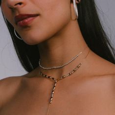 Metal Alchemist Two-Tone Round and Oval Bead Lasso Chain Necklace