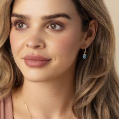 Oval Swiss Blue Topaz and Diamond Accent 14k Yellow Gold Earrings - Watercolor Collection