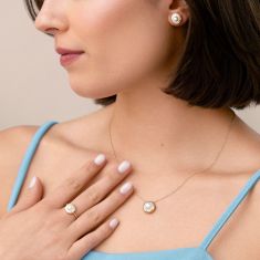 Freshwater Cultured Pearl and 1/10ctw Diamond 10k Yellow Gold Pendant Necklace - 80th Anniversary Bubble Collection