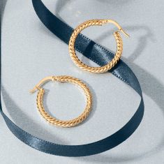 Yellow Gold Rope Twist Hoop Earrings | 26mm