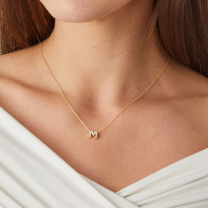 Roberto Coin Tiny Treasures Diamond Letter M Yellow Gold Necklace 1/15ctw