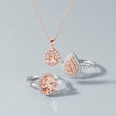 Pear-Shaped Morganite and 1/3ctw Diamond Rose Halo Gold Pendant Necklace - Watercolor Collection
