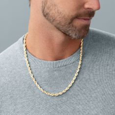 Yellow Gold Rope Chain Necklace 6mm, 22 Inches