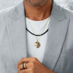 1/3ctw Treated Black Diamond Lion Head Yellow Gold Pendant Necklace -Men