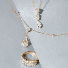 Downton Abbey 1 1/2ctw Pear and Oval Lab Grown Diamond Yellow Gold Pendant Necklace - Cora Grantham
