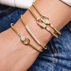 REEDS Flexible 1/2ctw Diamond ID Station Yellow Gold Bangle Bracelet