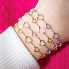 Kendra Scott Haisley Heart Delicate Chain Bracelet in White Cubic Zirconia, Rhodium-Plated