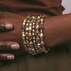 Metal Alchemist Precious Metal Gold-Filled Barrel and Etched Beaded Stretch Bracelet