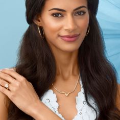 10k Two-Tone Gold 2.3mm Diamond-Cut Bead V Necklace