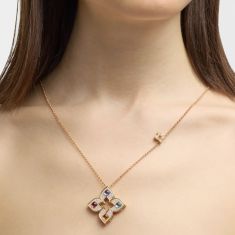 Roberto Coin Venetian Princess Carnival 7/8ctw Diamond Blue Topaz, Citrine, Rubellite, and Tanzanite Large Open Flower 18k Yellow Gold Pendant Necklace