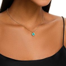 Roberto Coin Venetian Medallion Turquoise and 1/20ctw Diamond 18k Yellow Gold Pendant Necklace