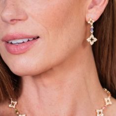 Roberto Coin Venetian Princess Carnival 5/8ctw Diamond and Tanzanite Flower Dangle 18k Yellow Gold Drop Earrings