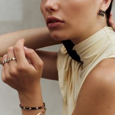 Roberto Coin Love in Verona 1/8ctw Diamond 18k Yellow Gold Black Enamel Bangle Bracelet