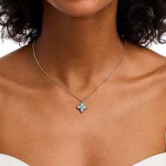 Roberto Coin Venetian Princess 1/15ctw Diamond and Cyan Enamel 18k Yellow Gold Flower Pendant Necklace