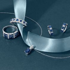 Blue Sapphire and 3/8ctw Diamond 14k White Gold Halo Ring - Watercolor Collection