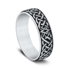 14k White Gold 6.5mm Iron Weave Pattern Comfort Fit Wedding Band