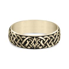 14k Yellow Gold 6.5mm Iron Weave Pattern Comfort Fit Wedding Band
