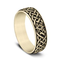 14k Yellow Gold 6.5mm Iron Weave Pattern Comfort Fit Wedding Band