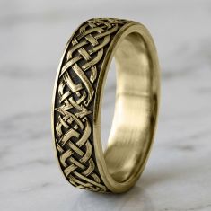 14k Yellow Gold 6.5mm Iron Weave Pattern Comfort Fit Wedding Band