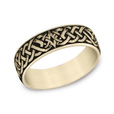 14k Yellow Gold 6.5mm Iron Weave Pattern Comfort Fit Wedding Band 14k Yellow Gold 6.5mm Iron Weave Pattern Comfort Fit Wedding Band