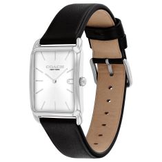 COACH Elliot Silver-Tone Dial Black Leather Strap Watch 32x26mm - 14400040