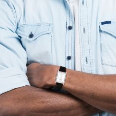COACH Elliot Silver-Tone Dial Black Leather Strap Watch 32x26mm - 14400040